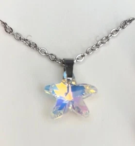 Crystal Starfish Pendant Necklace in Clear AB Aurora Borealis Summer - Picture 1 of 5