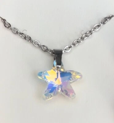 Collar Colgante Estrella de Mar Cristal en Transparente AB Aurora Boreal Verano Foto 1 de 4