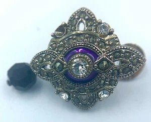 VINTAGE MONET MARCASITE RHINESTONE PURPLE RING EARRINGS - Picture 1 of 8