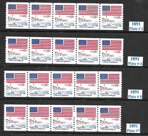 Scott #1891 18c Flag Over Lighthouse PNC5s, Set of 4, VF+ QUALITY! Cat-$42.50 - Picture 1 of 1