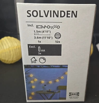 IKEA SOLVINDEN LED String Light with 12 Yellow fabric shades indoor/outdoor READ - Image 1 of 4