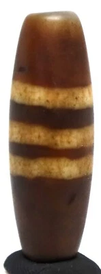 Antigua piedra de ágata antigua indo tibetana del Himalaya Dzi cuentas rayas blancas Foto 1 de 4