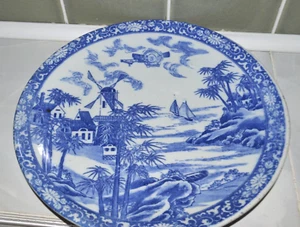 Antique Japanese Yamatoku Tezuka Izegara Blue White Porcelain Plate Plane - Picture 1 of 5