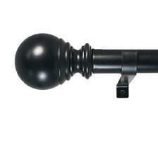 Decopolitan Ball Single Telescoping Drapery Rod Set Short Black 18 to 36-inch