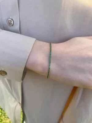 Brazalete de regalo de San Valentín de acero inoxidable con diamantes simulados de corte redondo para ella 7" Foto 1 de 4