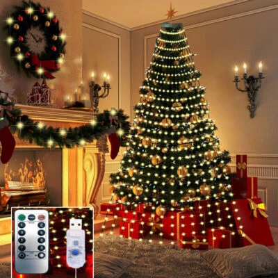 USB 5V 280LED Christmas Tree Waterfall Lights Fairy String Waterproof Decor RGB - Image 1 of 4