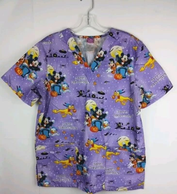 The Wonderful World Of Disney Medical Halloween Purple Scrub Top Size Small  - Image 1 of 4