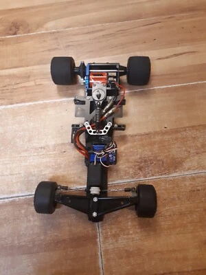 tamiya f103 rs chassis slightly used with servo, esc, motor aluminum motor mount - Image 1 of 2