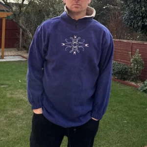 Funky Pattern Fleece Jumper Men's Size Small Collared Jacket Sweater/Sweatshirt - Picture 1 of 5