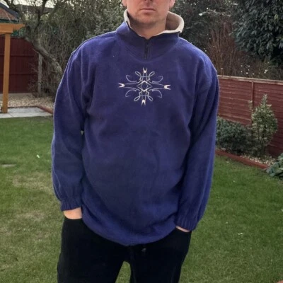 Funky Pattern Fleece Jumper Men's Size Small Collared Jacket Sweater/Sweatshirt - Image 1 of 4