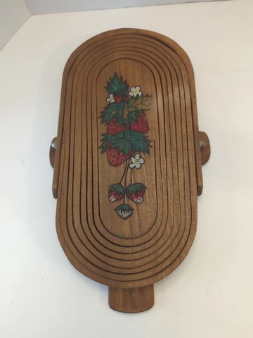 Expandable STRAWBERRY Wooden Folk Art Handmade Handpainted Basket Cottagecore Cover