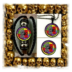 SYSTEM OF A DOWN CONCERT MERCH 🇬🇧 SET OF 3 🇺🇸 BRACELET➕NECKLACE ➕SMALL PIN - Picture 1 of 2
