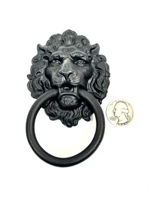 NOS Grande 4,5" Acabamento Preto Cabeça de Leão Drop Ring Gaveta Puxar KBC Brass Co - Imagem 1 de 4