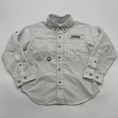 Columbia PFG Button down Shirt Boys XXS 4/5Y White Embroidered .#37053 - Image 1 of 4