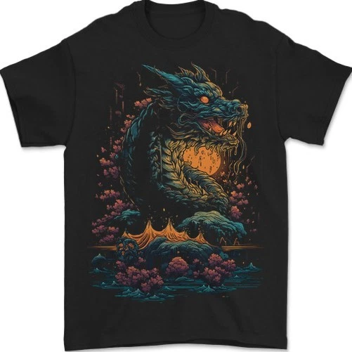 A Japonais Fantaisie Eau Dragon T-Shirt 100% Coton - Photo 1/1