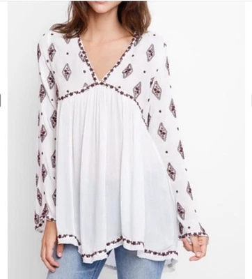 Túnica Free People Marfil Diamante Bordada Talla Grande Babydoll Boho Y2K Foto 1 de 4