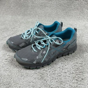 Asics Trail Running Shoes Womens Size 10 Gray Teal Camo Mesh Lace Up 1012A039 - Picture 1 of 13
