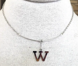Vintage Letter W Charm Silver Tone Choker Necklace 14.5" Cable Link Spring Ring - Picture 1 of 5