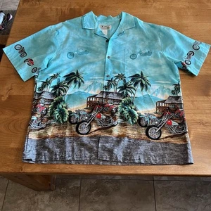 KY’S Hawaiihemd Herren XL hellblau Motorräder Strand Haus Palmen Baumwolle - Bild 1 von 13