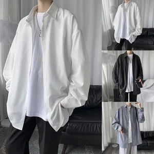 Men's Fashionable Long Sleeve Oversized Shirt in Korean Style for Casual Wear - Picture 1 of 20