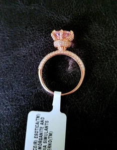 ๐NWT 9 ESOTICA SIM'D MORGANITE 18K RG/ 925 STERLING UNDER HALO PRINCESS RING - Picture 1 of 10