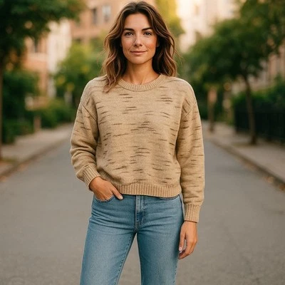 Max Studio Sweater Womens Small Pullover Crewneck Long Sleeve Neutral Casual - Image 1 of 4