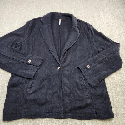 Chaqueta Free People Mujer Pequeña Mezcla de Lino Tejido Blazer Negro Chic Boho Oficina  Foto 1 de 4