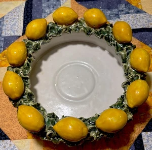 Figural Raised Lemon Italian Majolica Fitz & Floyd Style Decorative Bowl Vintage - Picture 1 of 9