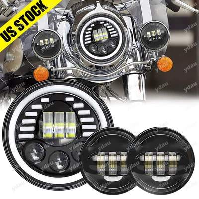 Faro LED + luces antiniebla negro 7" para Harley Davidson Electra Glide Road King Foto 1 de 4