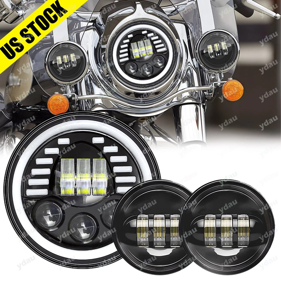 Faro LED + luces antiniebla negro 7" para Harley Davidson Electra Glide Road King Foto 1 de 4