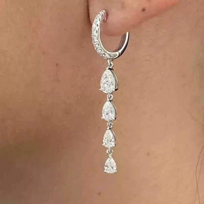 2.00Ct Pear Cut Lab-Created Diamond Women's Drop Earrings 14k White Gold Finish - Image 1 of 3