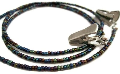Oil Slick Rainbow Beaded Eyeglass Necklace Holder, Glasses Lanyard with Clips - Image 1 of 3