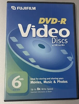 NEW Fujifilm DVD-R Recordable Discs 4.7 GB 120 Min Jewel DVD Case x5 piece LOT - Image 1 of 4