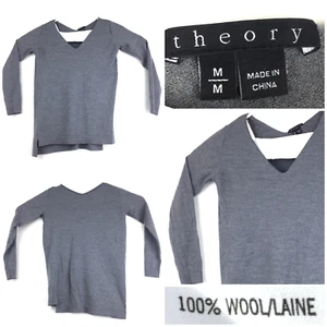 Theory Womens Medium (32 in Bust) Gray Lightweight Wool V-Neck Sweater - Picture 1 of 8