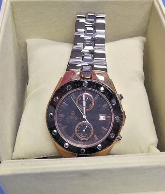 NUEVO Reloj Swistar 5655-2M Para Hombre Cuarzo Suizo Bisel Negro Caja Chapada en Oro Rosa SS Foto 1 de 4