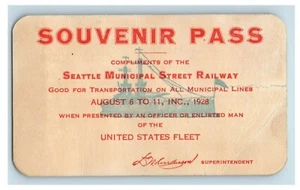 1928 Seattle Municipal Street Railway US Navy Transportation Pass w/ Routes F43 - Picture 1 of 2