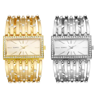 Reloj de pulsera de cuarzo analógico ancho con brazalete cuadrado para mujer Foto 1 de 3