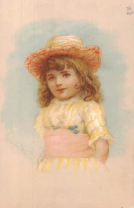 Victorian trade Card Young girl Wearing Spring Color clothes and hat Unbranded - Picture 1 of 1