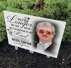 Outdoor grave memorial plaque & Stake, Personalised grave marker, Photo tribute. - Picture 1 of 27