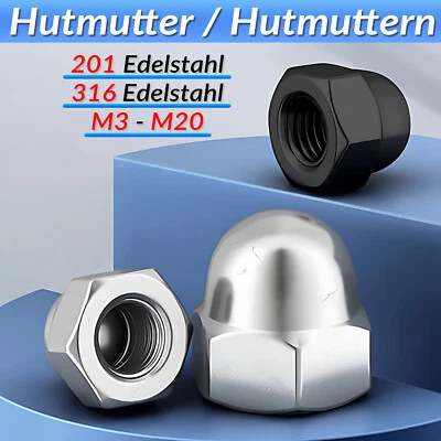 Hutmutter Edelstahl hohe Form 316 201 A4 V4A Edelstahl Hutmuttern Muttern M3-M20 - Bild 1 von 4