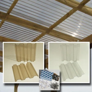 PVC Wellplatten 6x9 m, Lichtplatten Set hagelfest mit Befestigung, klar + bronze - Bild 1 von 7