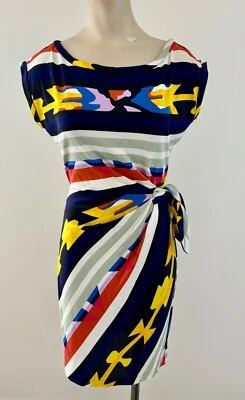 Vestido con corbata lateral 100 % seda estampado geográfico multicolor DIANE VON FURSTENBERG DELLA talla 2 Foto 1 de 4
