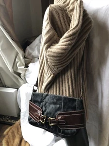 Guia's Leder Schultertasche Italienisches Leder & Kalbshaar Neu ohne Etikett Schwarz & Braun Neuwertig! - Bild 1 von 11