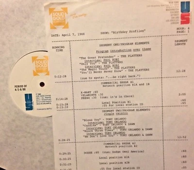 RADIO SHOW:B'DAYS 4/7/88 FULL SETS & INTERVIEWS w/PLATTERS,TONY ORLANDO,JOHN KAY - Image 1 of 2