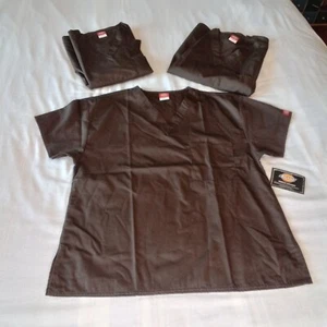Dickies NWT Lot of 3 Women's Chocolate Brown Short Sleeve Scrub Tops XS New - Picture 1 of 12