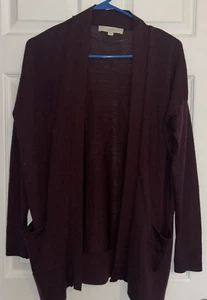 Women’s Ann Taylor Loft Open Front LS Cardigan Sweater Purple Eggplant, Size M - Picture 1 of 11