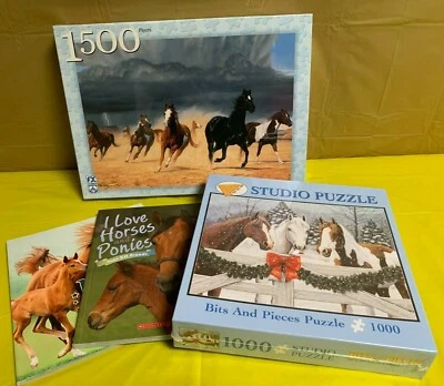 Horse puzzles sealed - 2  (500/1000) & 2 horse & pony books - Image 1 of 4