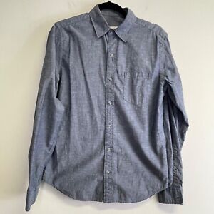 FOSSIL Shirt Mens Small Blue Chambray Button Up Speckled Long Sleeve Cotton