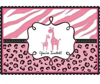 Sweet Safari Girl Jungle Pink Baby Shower Party Invitations w/Envelopes 20ct - Image 1 of 3