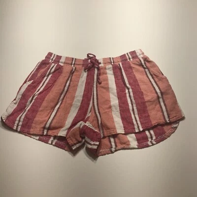 Pantalones Cortos Universal Thread Para Mujer XS Rojo Melocotón Rayas Mezcla de Lino Bolsillos Pull On Foto 1 de 4